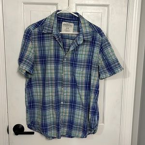 Mens blue & green plaid shirt sleeve button down shirt - Aeropostale - L